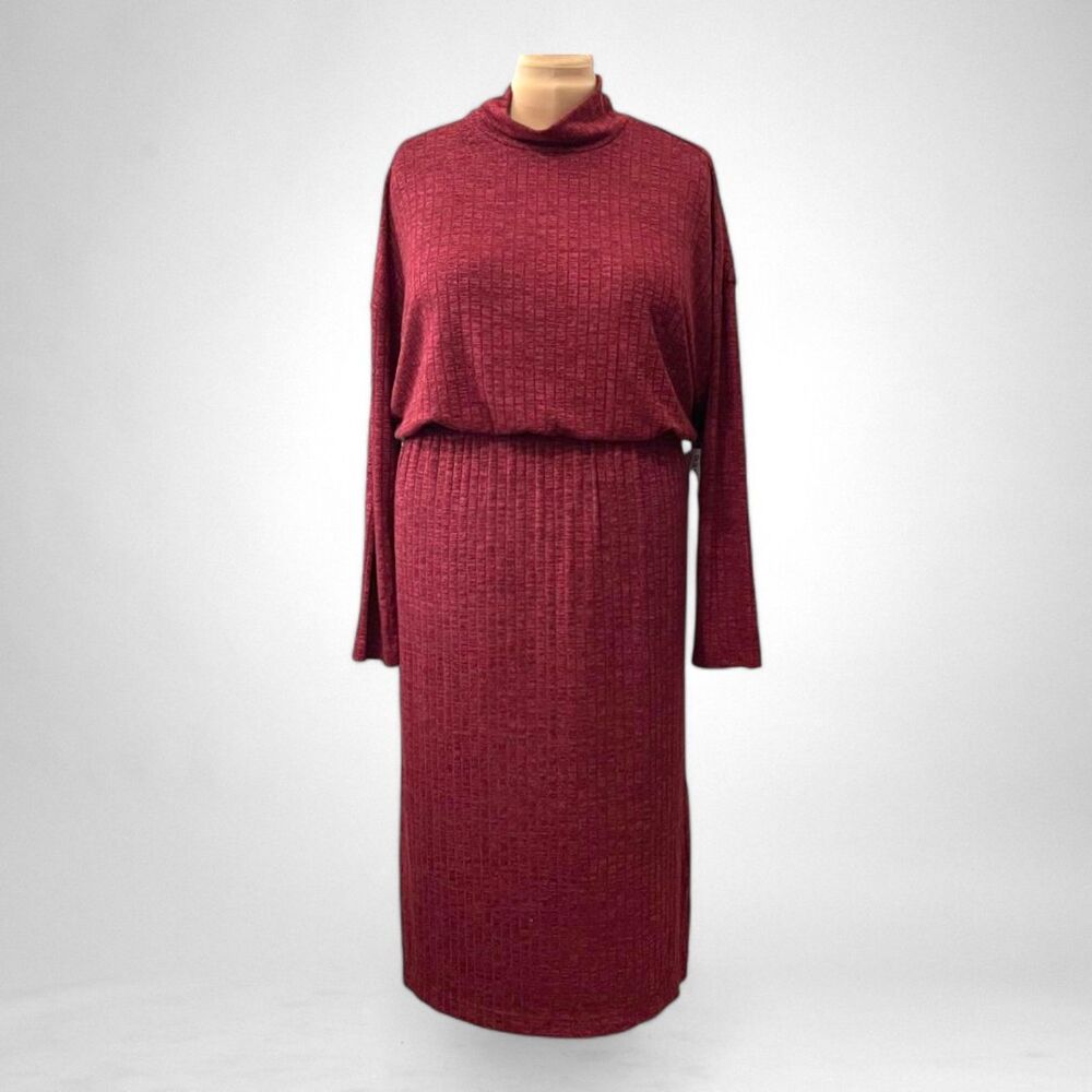 OLD NAVY Waist-Defined Turtleneck Midi Dress Washed Dark Red, Size XXL